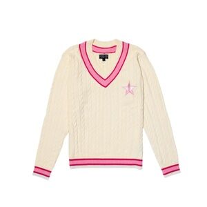 Jeffree Star Cream V-Neck Sweater with Pink Trim
